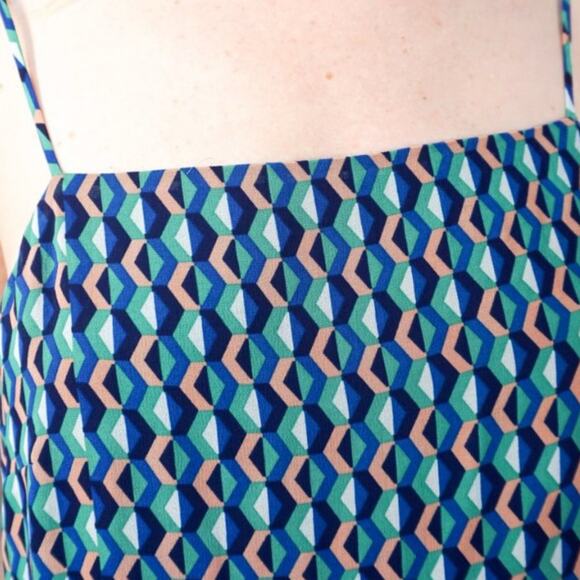 Anthropologie Maeve Blue Geometric Print 100% Silk Slip Dress S NWT - Picture 8 of 8